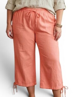 Classic Editions Coral Cotton Gauze Wide Leg Crop Capri Pants Plus 1X